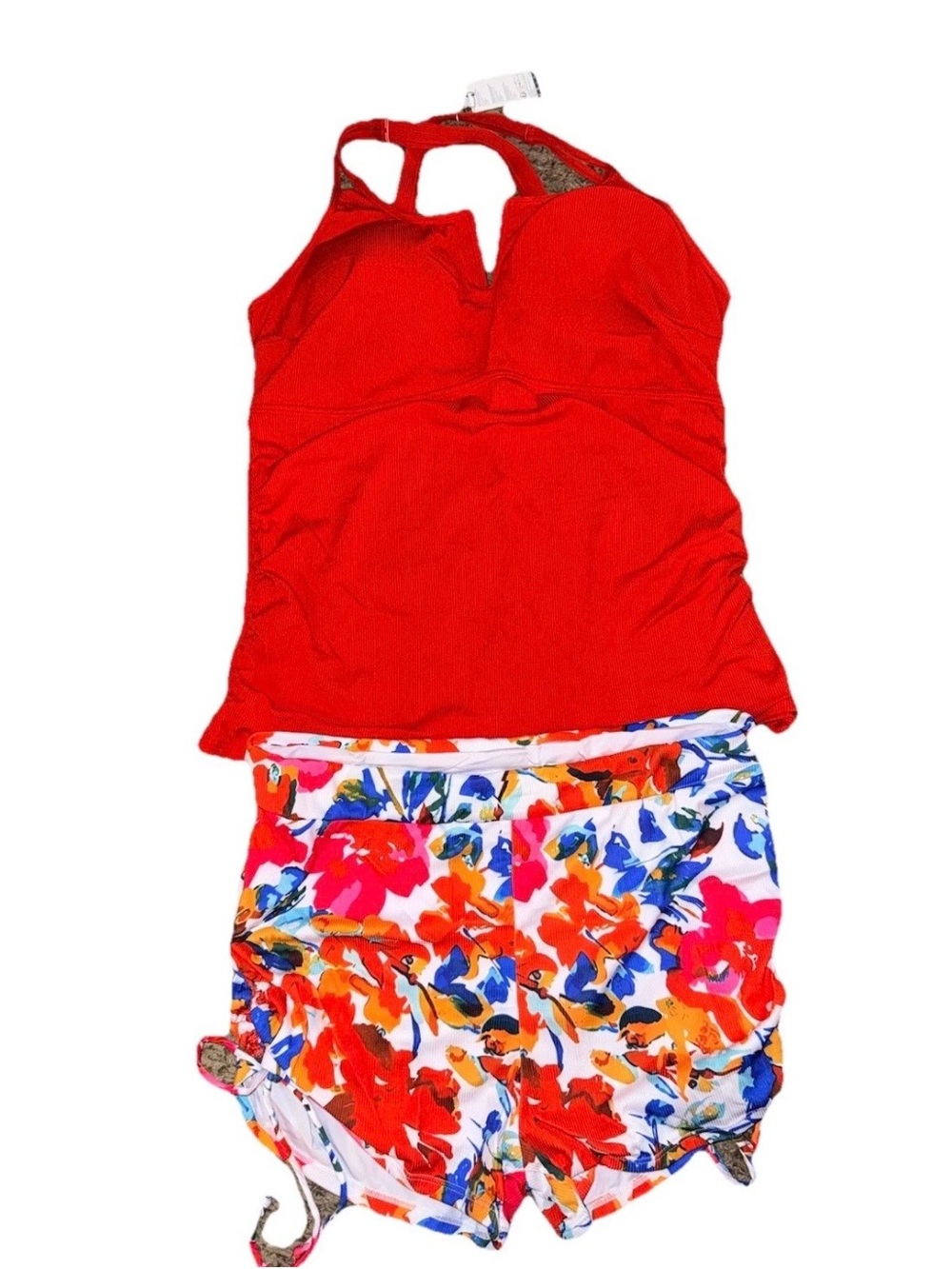 Summer Mae Women's Tankini Red Floral Adjustable Strap Board Shorts XXL